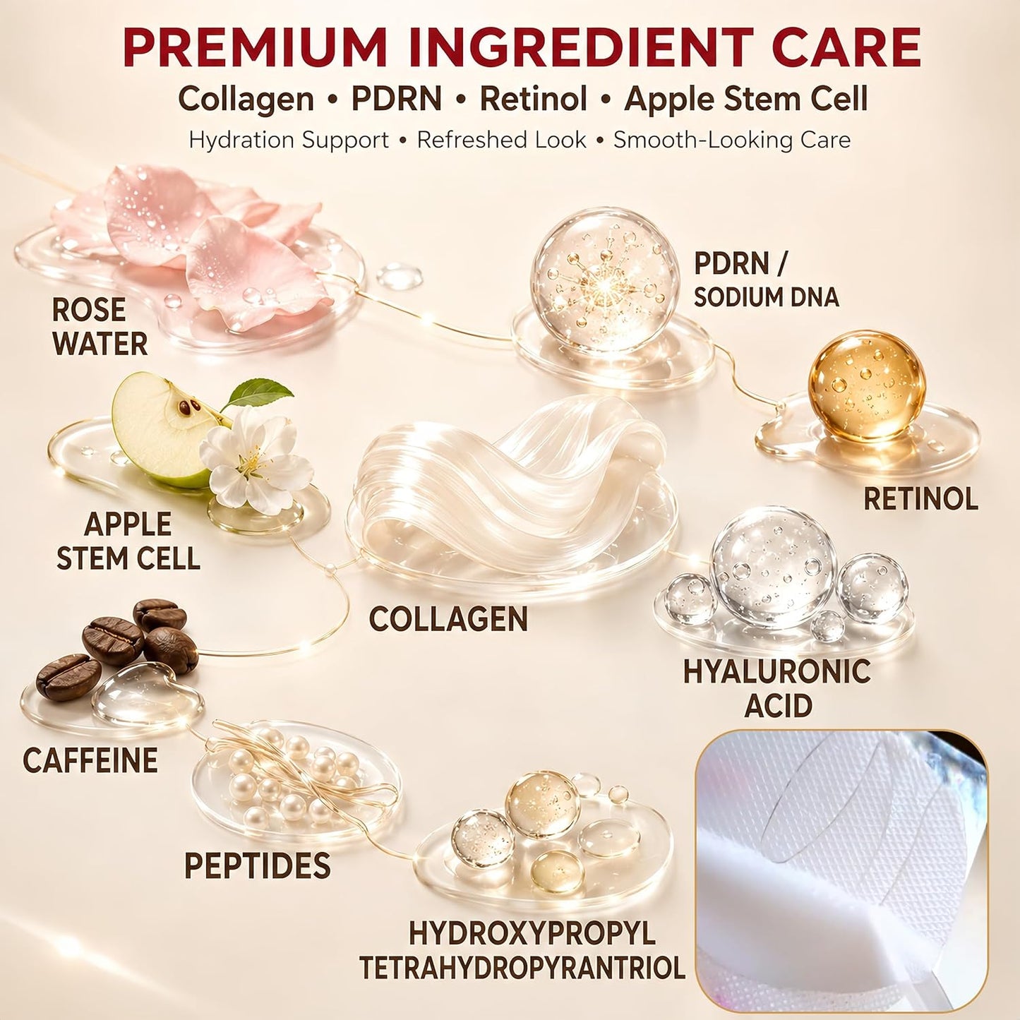 Under Eye Patches for Puffy Eyes & Dark Circles - Collagen Hydrogel Eye Mask | Caffeine & Retinol, 8 Pairs