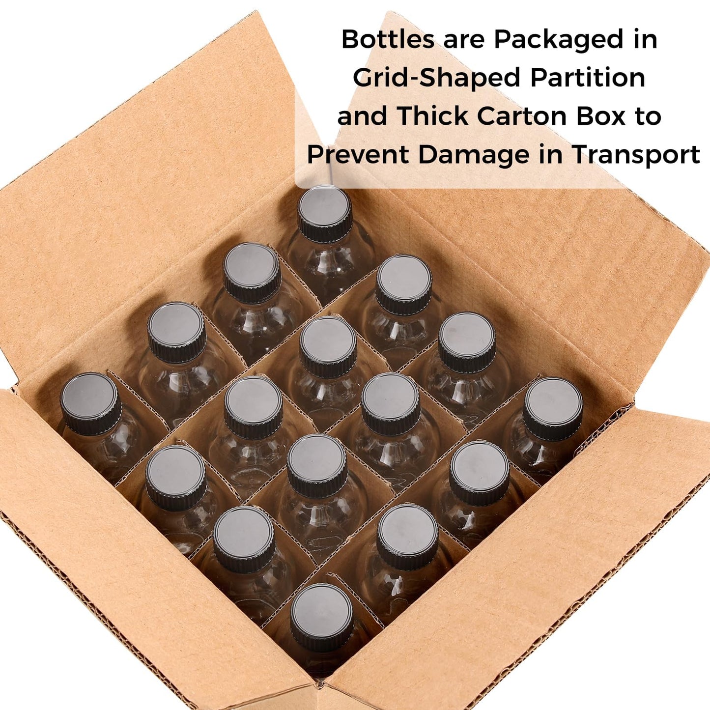 AOZITA 16 Pack, 2 oz Small Clear Glass Bottles w/Lid & 3 Funnels - 60ml Boston Shot Bottles for Health, Immunity, Potion, Wellness, Sample, Ginger, Juice - Mini Personal Care & Beauty Travel Bottle