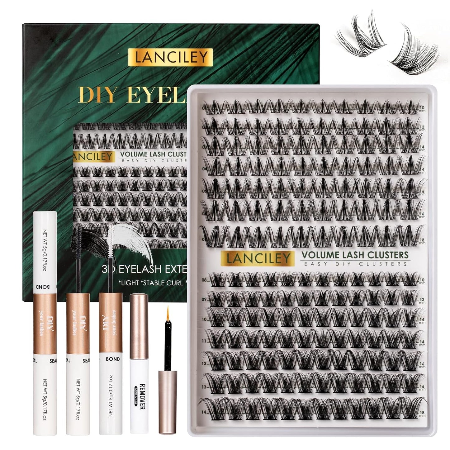 Eyelash Clusters Kit - 80D & 100D Thick Volume Lashes | 10-18mm DIY Individual Extensions with Bond & Seal