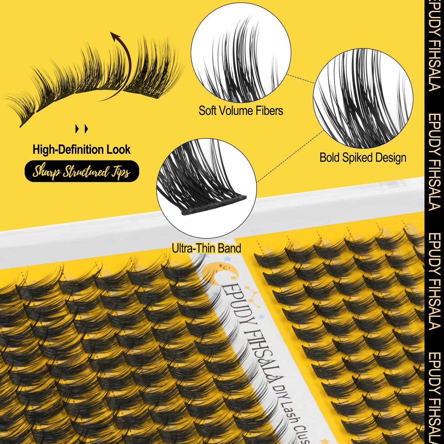 Manga Lash Clusters 10–16mm Volume Lash Clusters 180pcs with Spikes, D-Curly Thick 3D Individual DIY Eyelash Extension Kit with Lash Bond & Seal and Lash Tweezers for Bold Wispy Look EPUDY FIHSALA