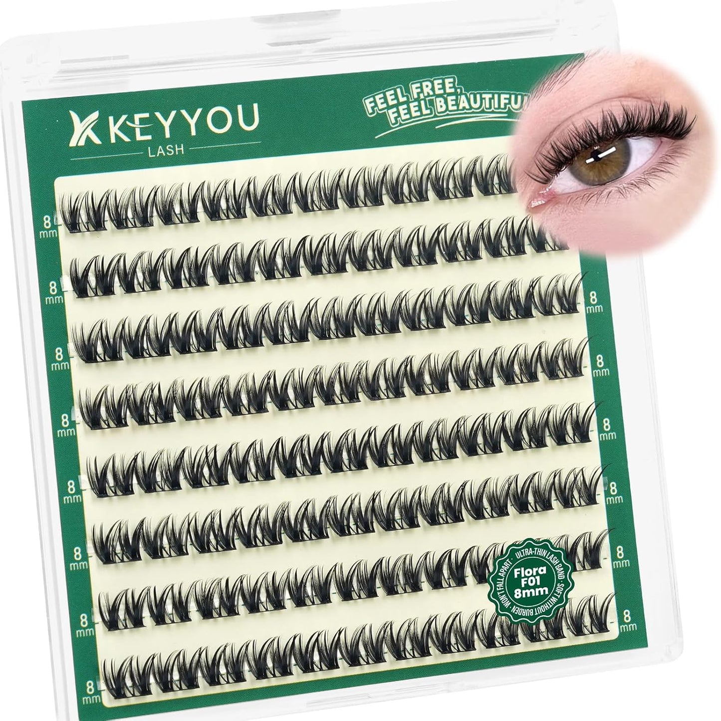 Manga Brown Lash Clusters Kit - Natural Fluffy Individual Eyelash Extensions | DIY Clear Band Lashes with Bond & Seal Glue