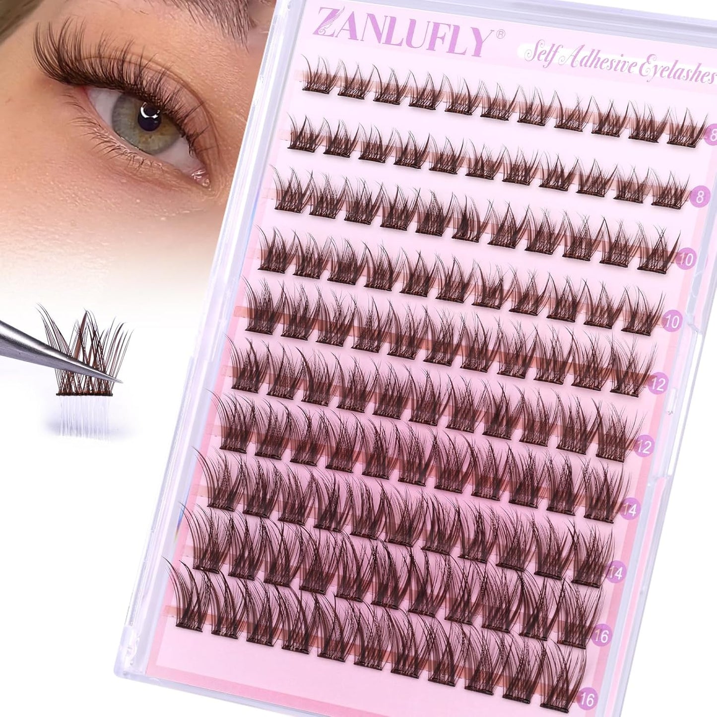 Self-Adhesive Eyelash Clusters - Natural Wispy C-Curl Pre-Glued Lashes | 10-16MM Individual Extensions