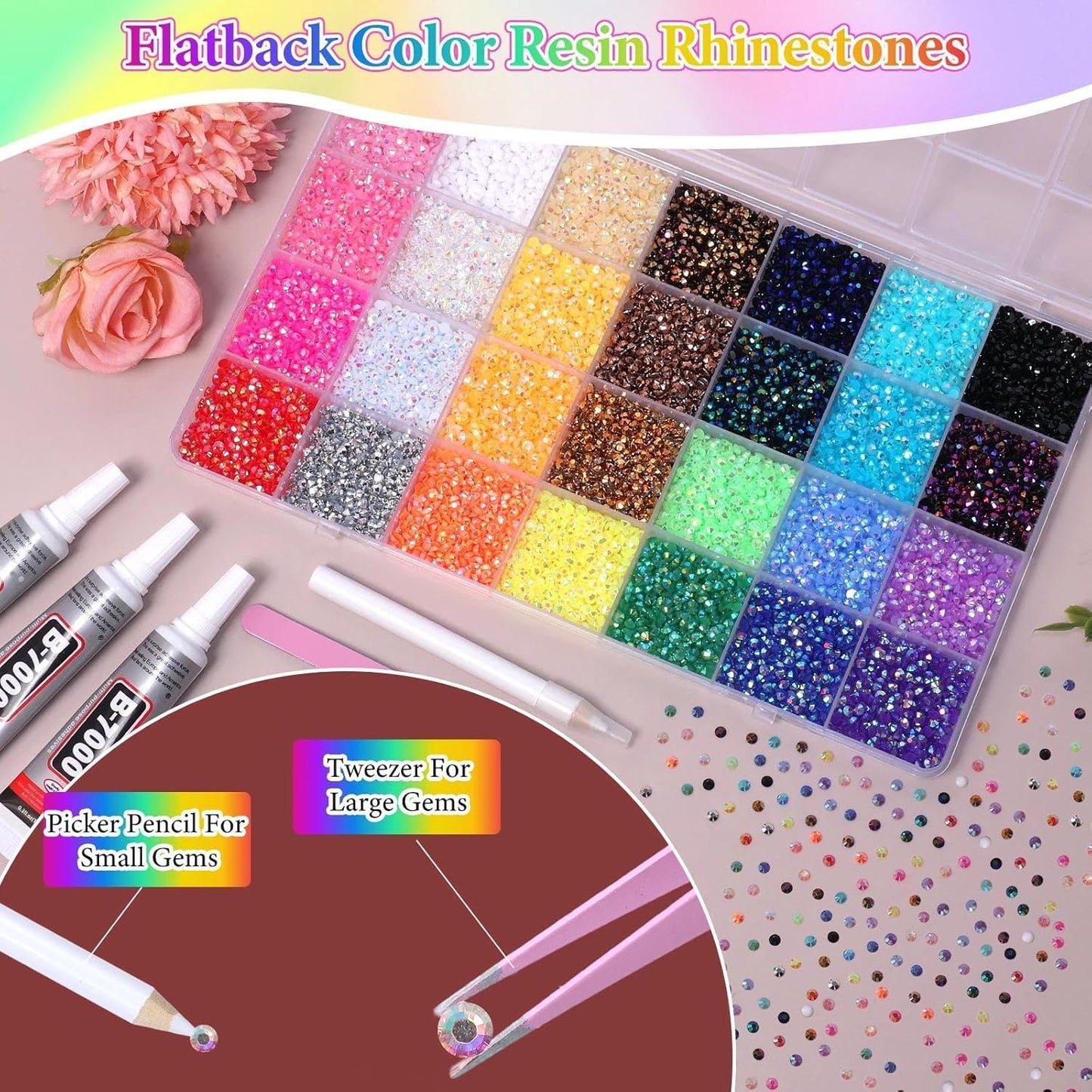 32000 Pcs Rhinestones Bedazzling Kit - 3mm Color Resin Gems for Crafts | DIY Clothing, Shoes & Makeup