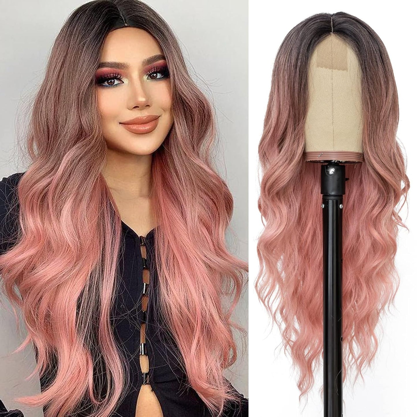 NAYOO Brown Wigs for Women - Long Curly Wavy Hair | Heat Resistant Synthetic Fiber, 24 Inches