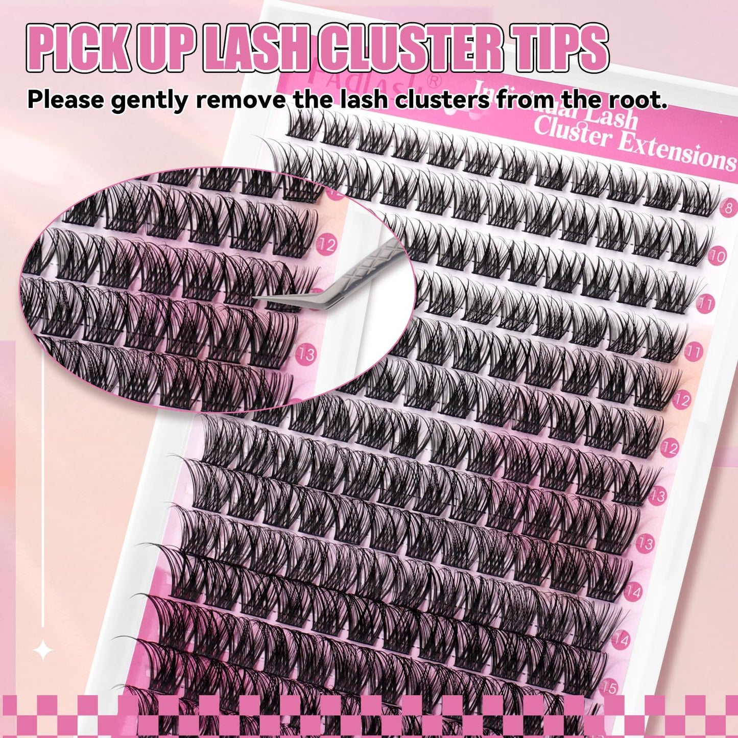 FADLASH Lash Clusters Wispy Eyelash Cluster D Curl 8-16mm Cluster Eyelash Extensions 168Pcs Individual Natural Lashes with Black Thin Band Soft and Reusable (GS49, 8-16mm)