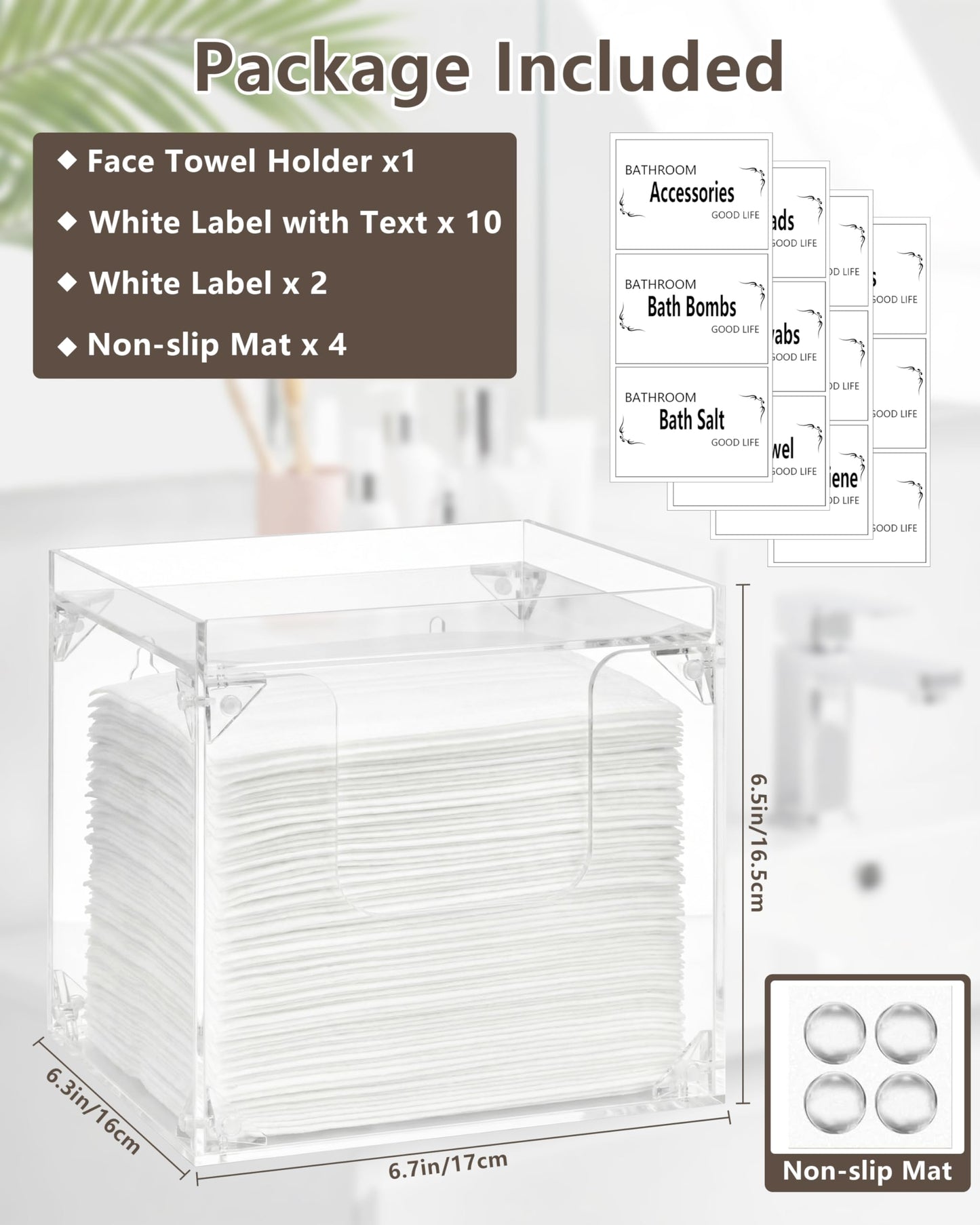 Foldable Facial Towel Holder – Disposable Face Towel Acrylic Storage Box for Bathroom, Clean Skin Club Box with Non-Slip Pads, Clean Towels XL Holder (Excluding Facial Towels)