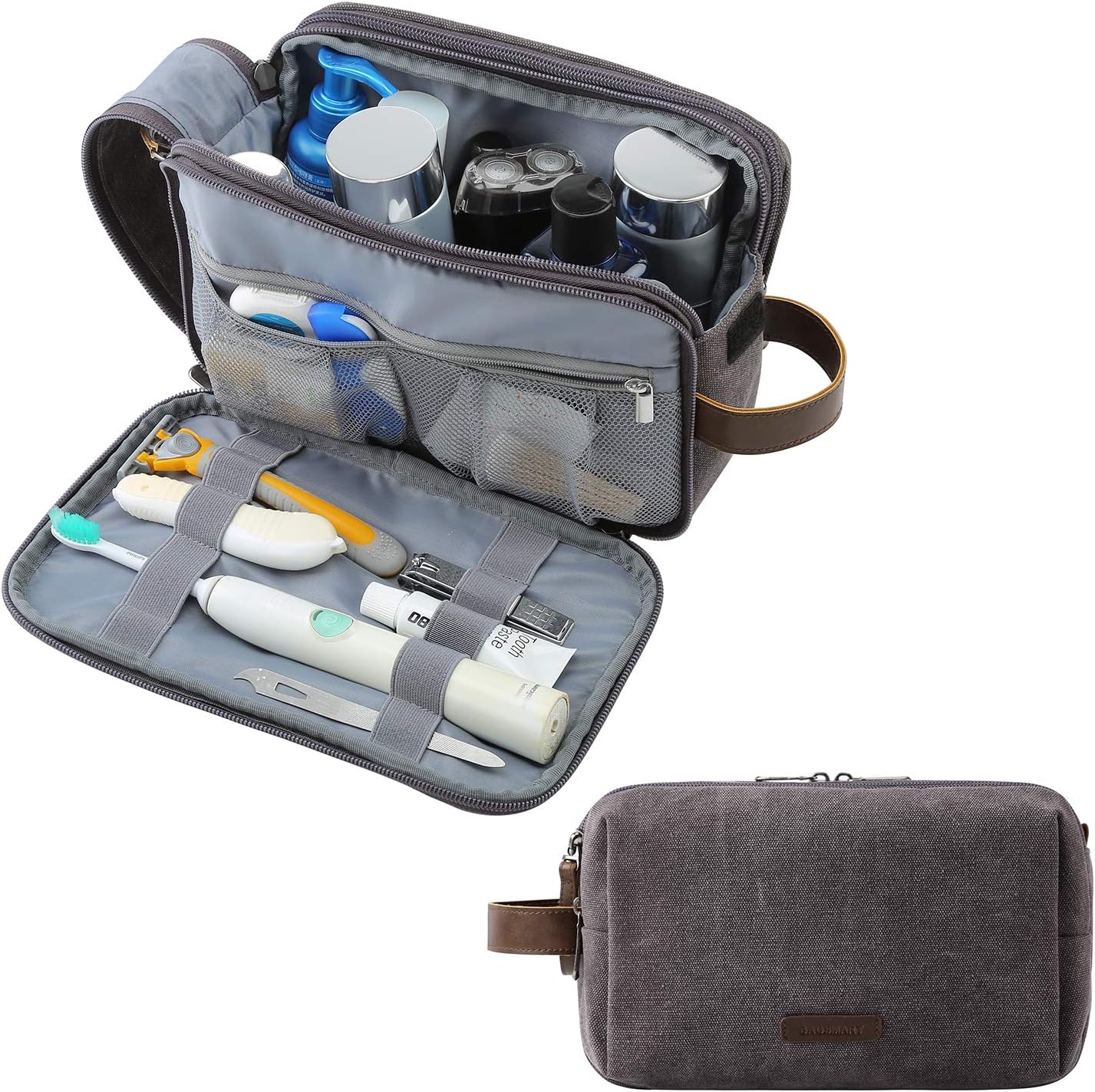 Toiletry Bag for Men - Water-Resistant Canvas Travel Organizer | Medium Grey Dopp Kit