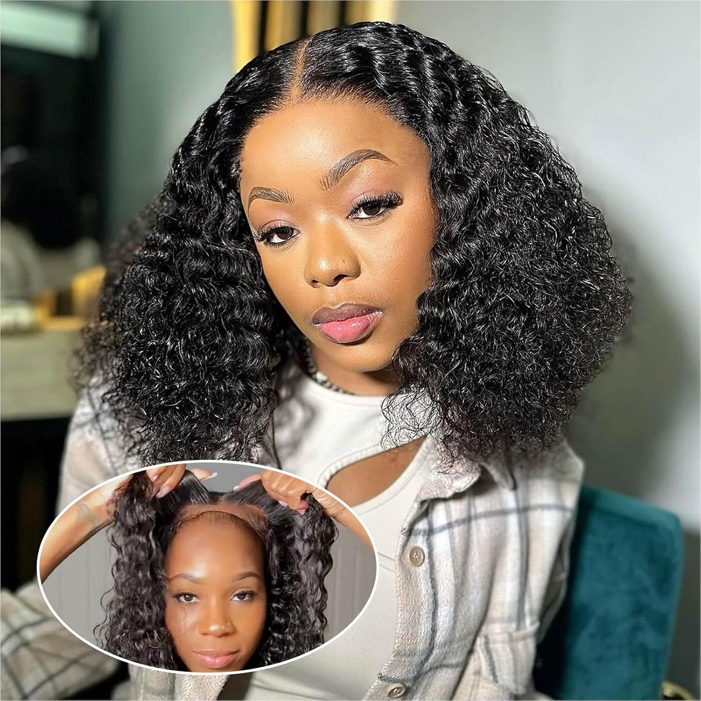 Curly Bob Wig - Human Hair Deep Wave 200% Density | 5x5 HD Lace Closure, Ginger Color, 14 Inch