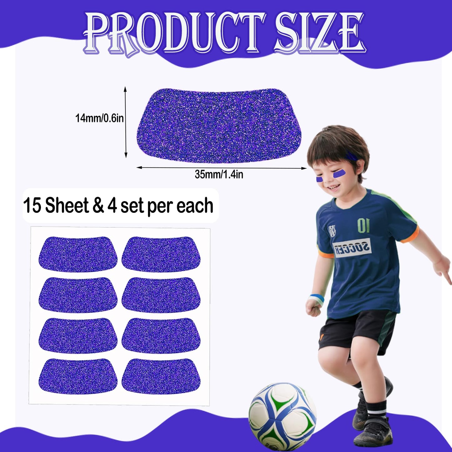 120 Pcs Purple Eye Black Stickers for Kids Glitter Eye Strips Football Eye Stickers Adhesive Softball EyeBlack Sticker for Football, Baseball, Softball Sports Occasion (Purple)