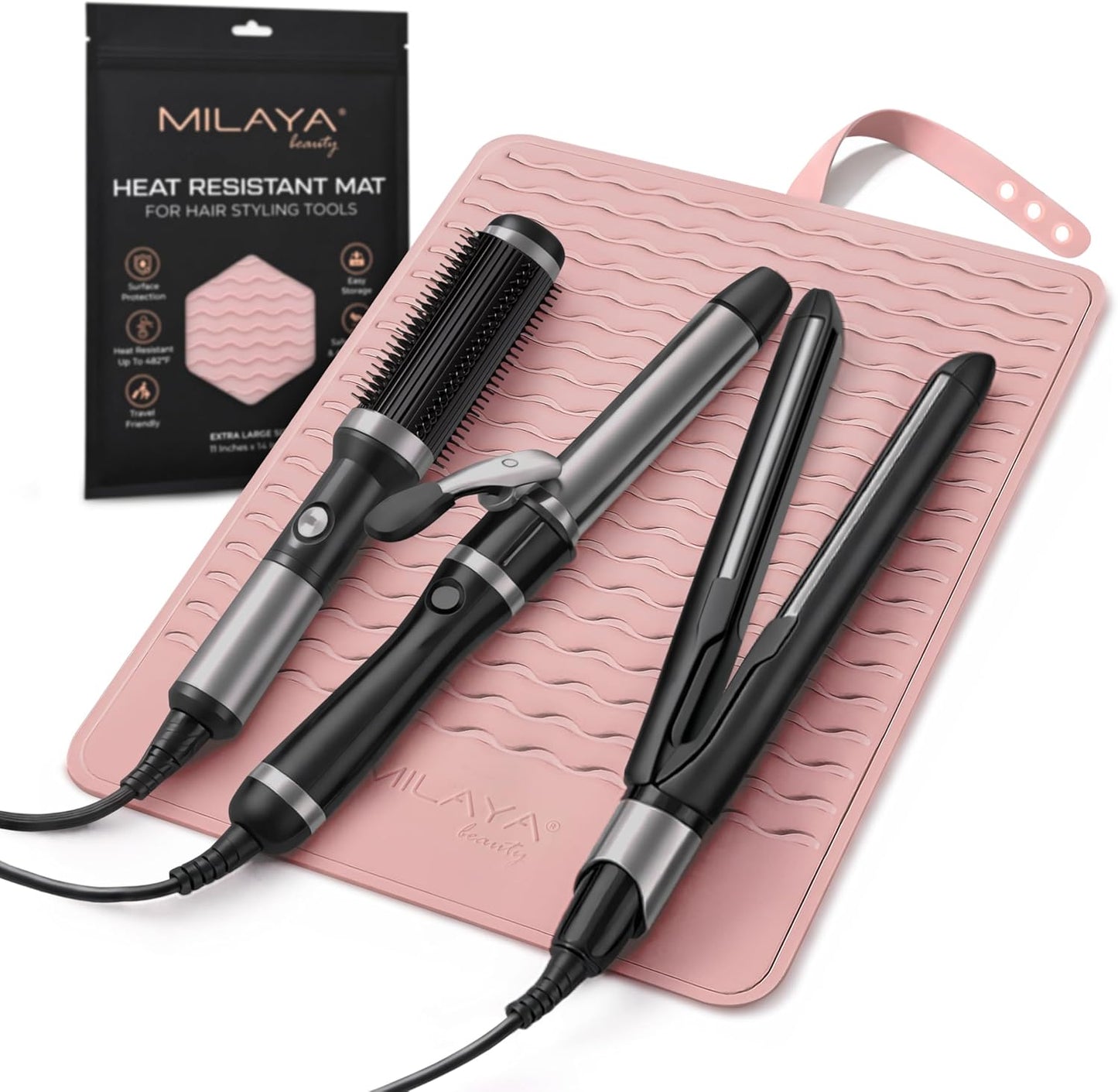 Milaya Beauty Large Heat Resistant Mat - Silicone Curling Iron & Flat Iron Holder | Non-Slip Vanity Accessory for Home & Travel