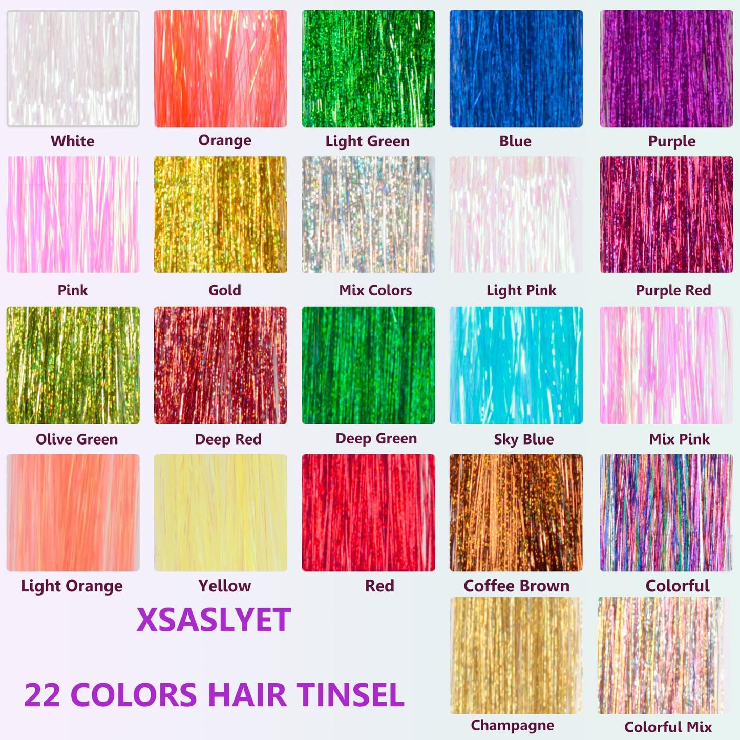 XSASLYET Hair Tinsel, 22 Colors Hair Tinsel Kit for Girls, 8800 Strands