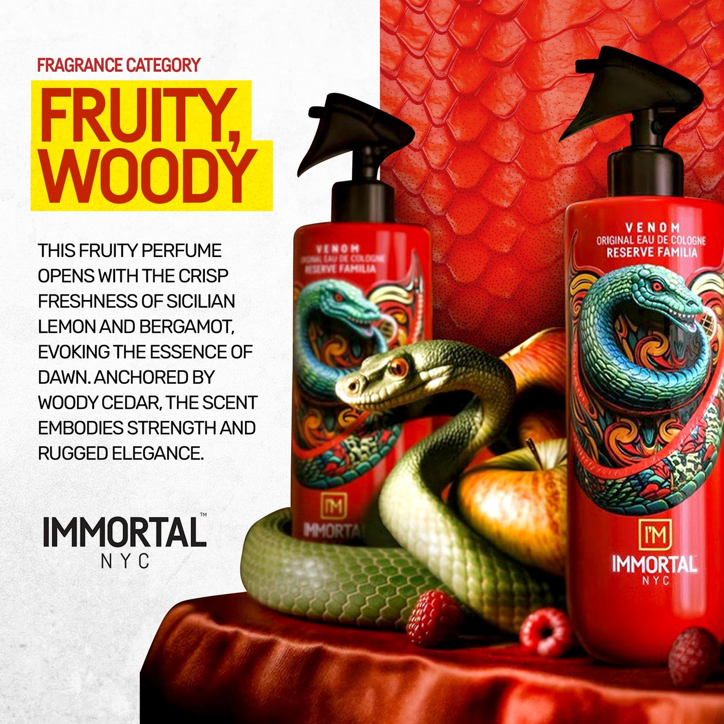Immortal NYC Reserve Venom After Shave For Men Body/Face, 17 oz- Moisturizing and Refreshing Fruity Floral Men's Cologne
