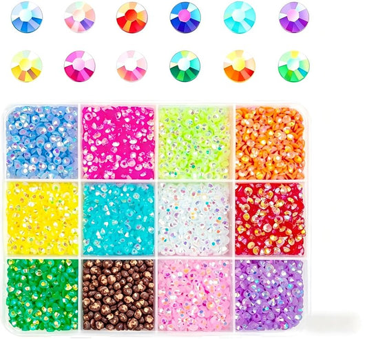 12000Pcs Resin Jelly Rhinestones for Bedazzling, Multicolor 3mm Flatback Gems for Diamond Art, Bedazzler Kit for Nail Art Crafting Book Makeup (Jelly | 12 Colors -27)