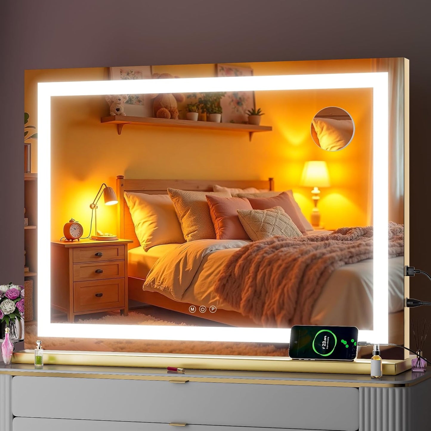 LED Makeup Mirror with Lights - 28" x 20" Dimmable Vanity Mirror | 10X Magnification, Smart Touch, USB Charging