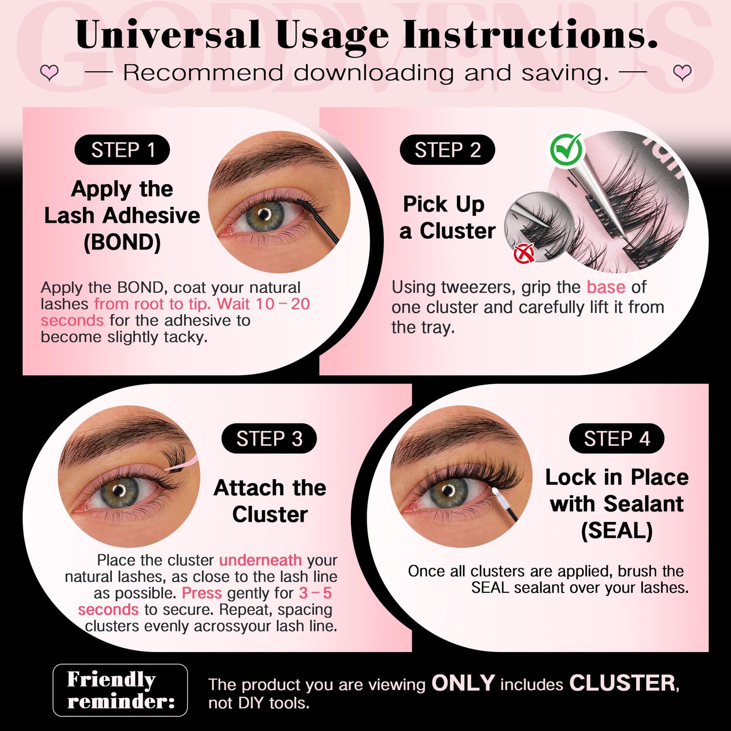 Goddvenus Natural Lash Clusters Wispy Cluster Eyelash Extensions, Fluffy DIY Lash Extension Natural Look False Eyelashes, D Curl Individual Lashes (D Curl 162pcs)