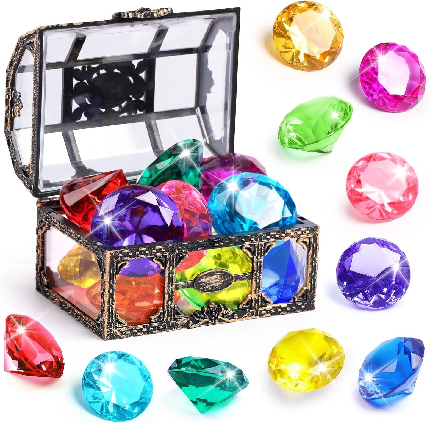Colorful Diving Gem Pool Toy Set - 10PCS Treasure Chest Gems for Kids | Underwater Fun for Swimming Parties