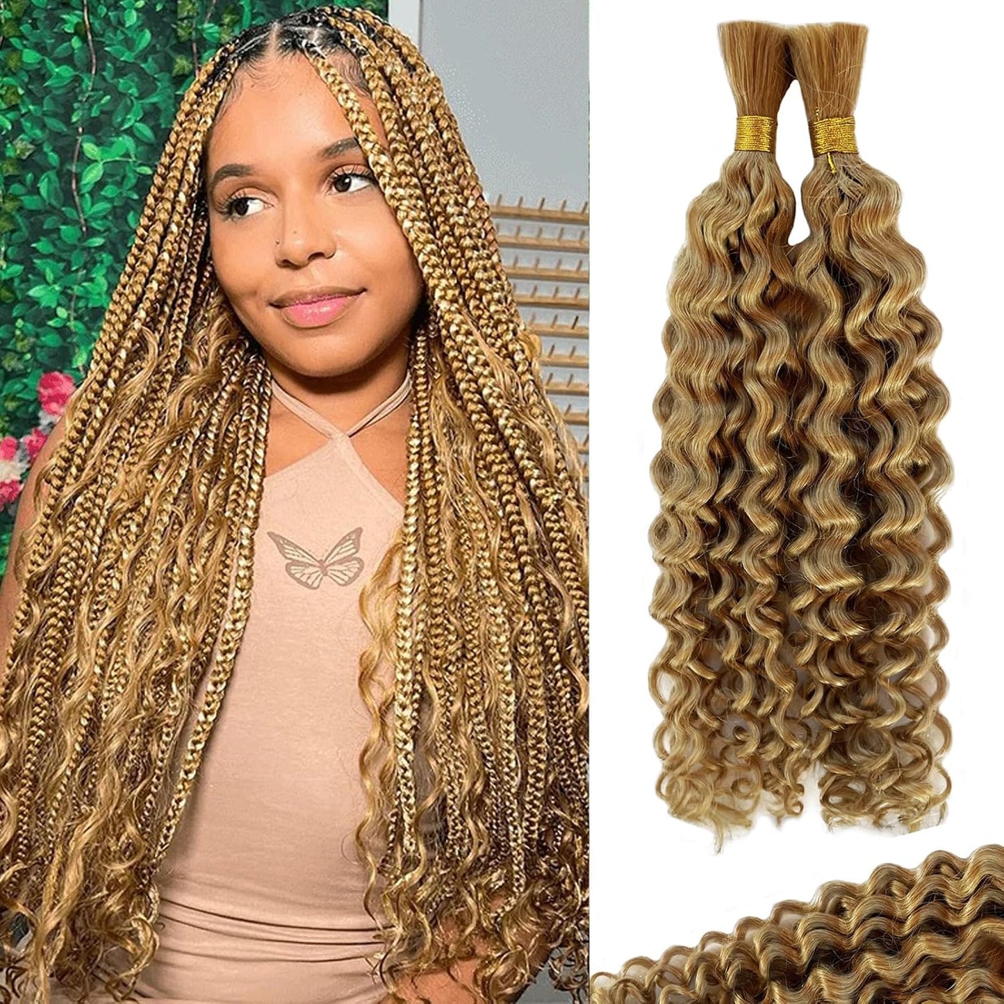 Braiding Human Hair Water Wave - 2 Bundles 100g Ombre Curly Extensions | 14 Inch Black/Brown Highlights