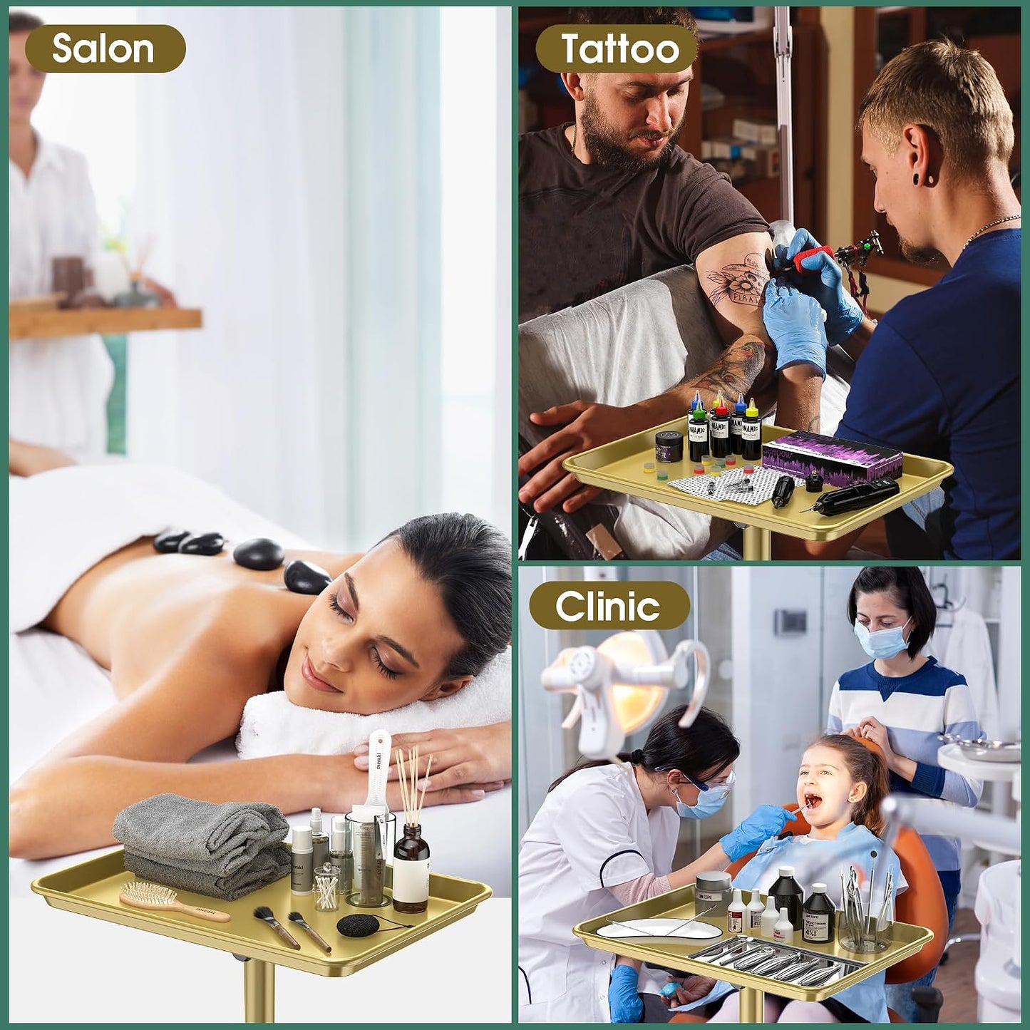 Salon Tray for Hair Stylists - Rolling Tattoo Tray Cart with Wheels | Mobile Trolley