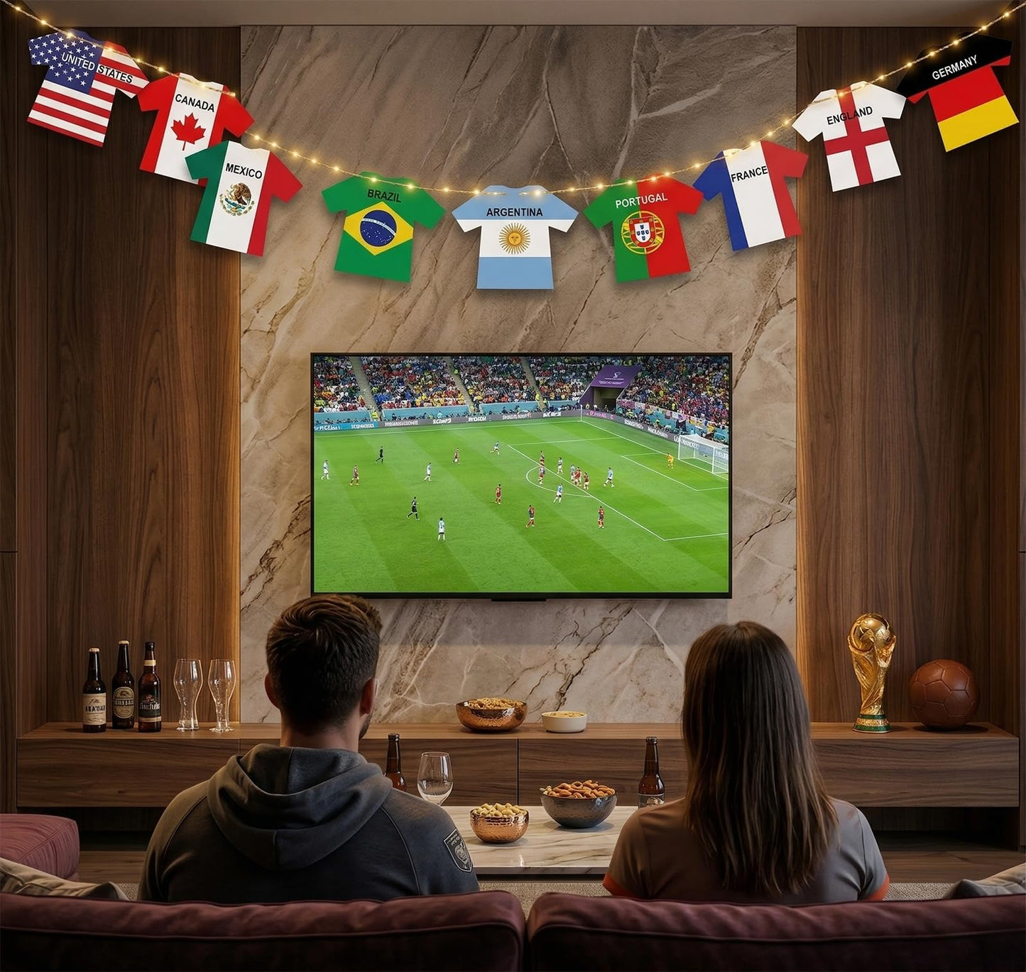 2026 World Cup Decorations with LED String Lights, 49 Countries Soccer Jersey Flag Banner Garland, Lighted Soccer Party Decorations for Watch Party, Bar, Home, Game Room, Sports Fan Decor