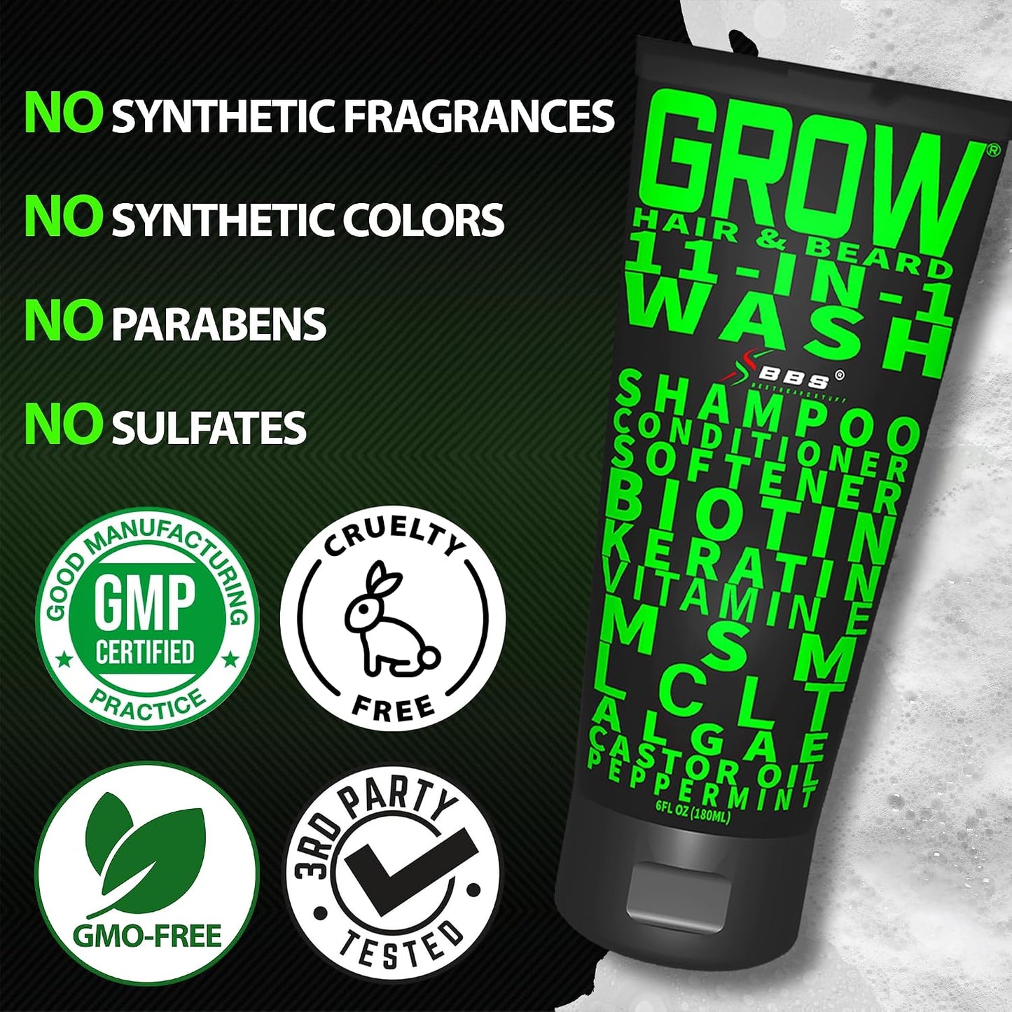Beard Wash Shampoo & Conditioner 11-in-1 | Biotin & Castor Oil for Thicker Hair Growth