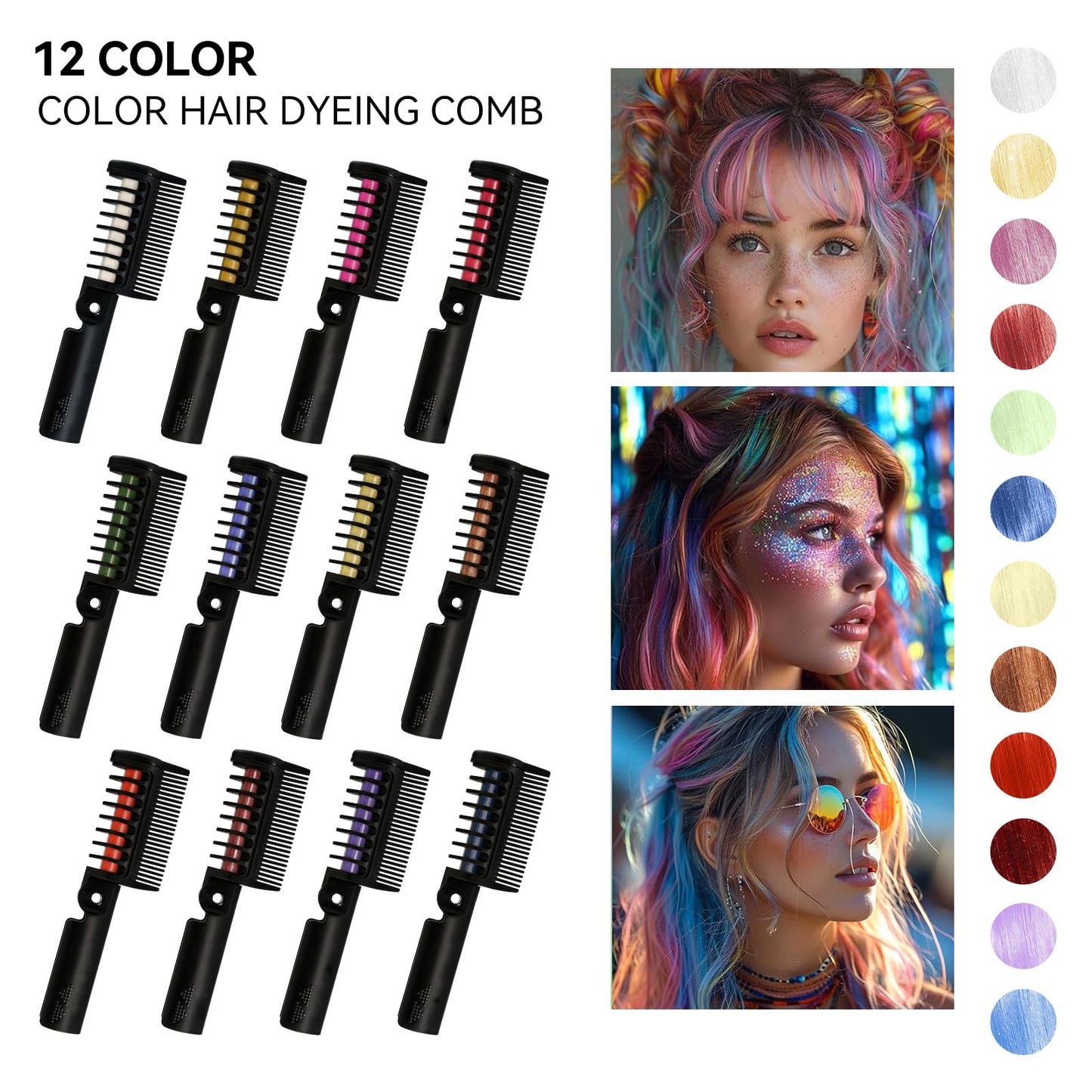 BEUKING Temporary Color Hair Dyeing Comb, Disposable Folding Hair Dye Comb, Washable Highly Pigmented Easy to Dye for Halloween Christmas Festivals DIY Party
