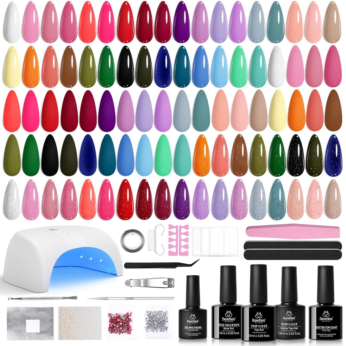 Beetles Gel Nail Polish Set - 23-Piece Summer Colors Collection | UV Gel Polish in Pink, Green, Blue with Base & Top Coat