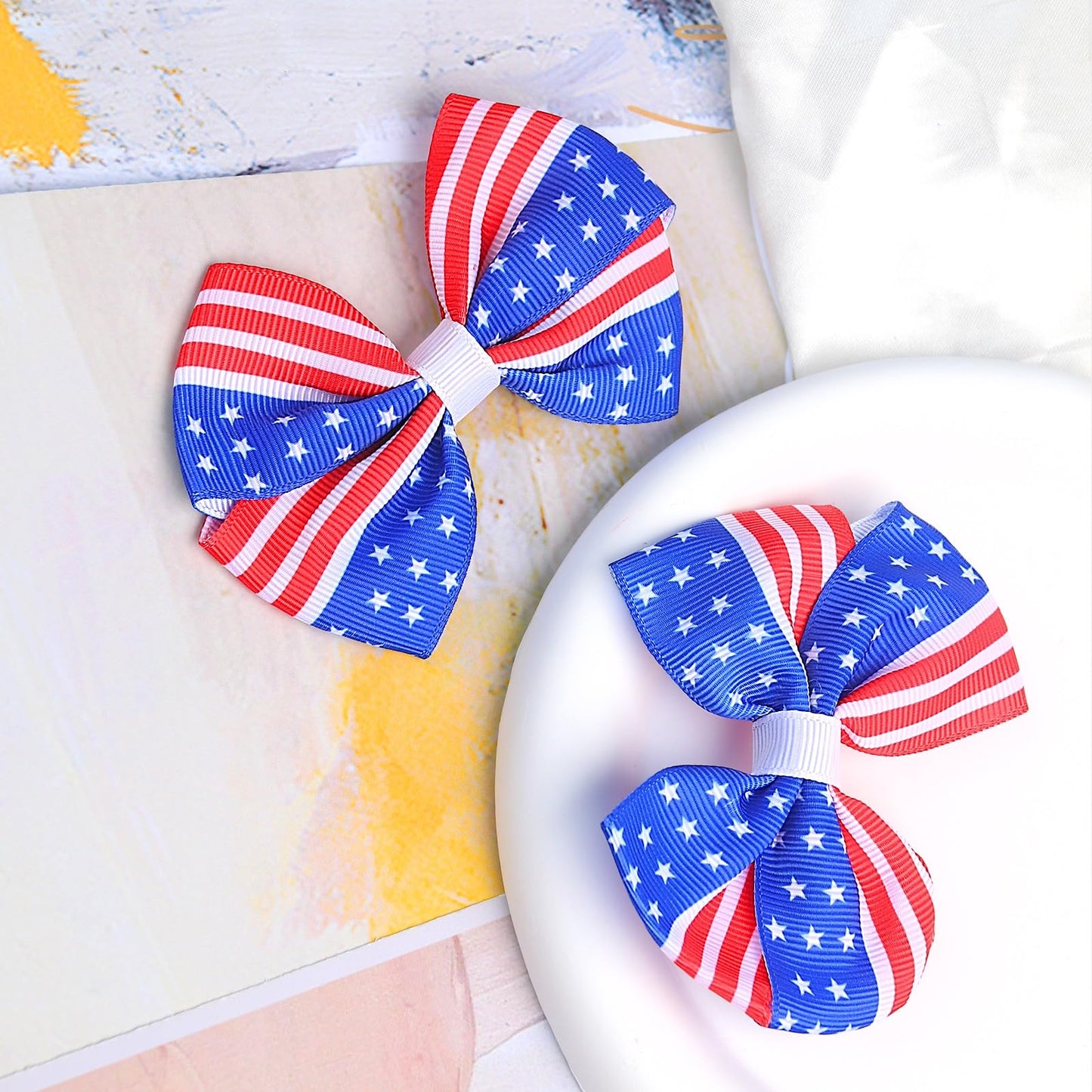 Doneace 4th of July Hair Clips USA Flag Hair Bows Alligator Clip for Baby Girls Patriotic Stars and Stripes Bow Hairpins Red White Blue Hair Accessories for Independence Day Memorial Day 2Pcs