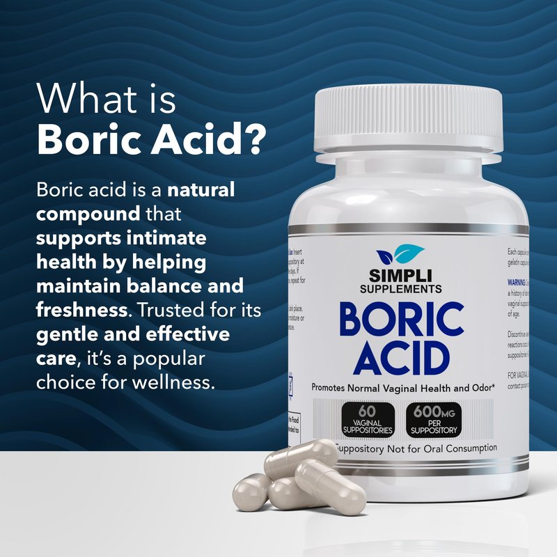Simpli Supplements Boric Acid Suppositories for Women 600mg – 60 Count | Vaginal pH Balance Support | Feminine Care | Helps Maintain Freshness & Odor Control