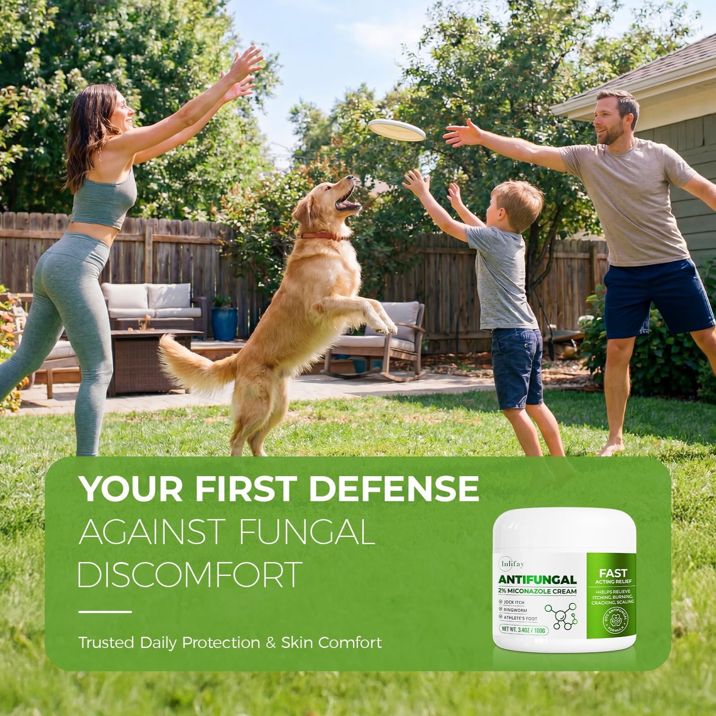 Inlifay 2% Miconazole Antifungal Cream: Helps relieve the itching, burning, cracking, and scaling associated with fungal infections such as athlete's foot,jock itch, and ringworm(3.52 OZ)