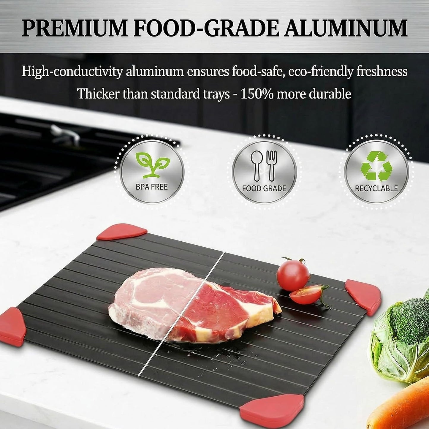 Defrosting Tray for Frozen Meat - Rapid Thawing Plate for Fish & Food | Small Kitchen Mat
