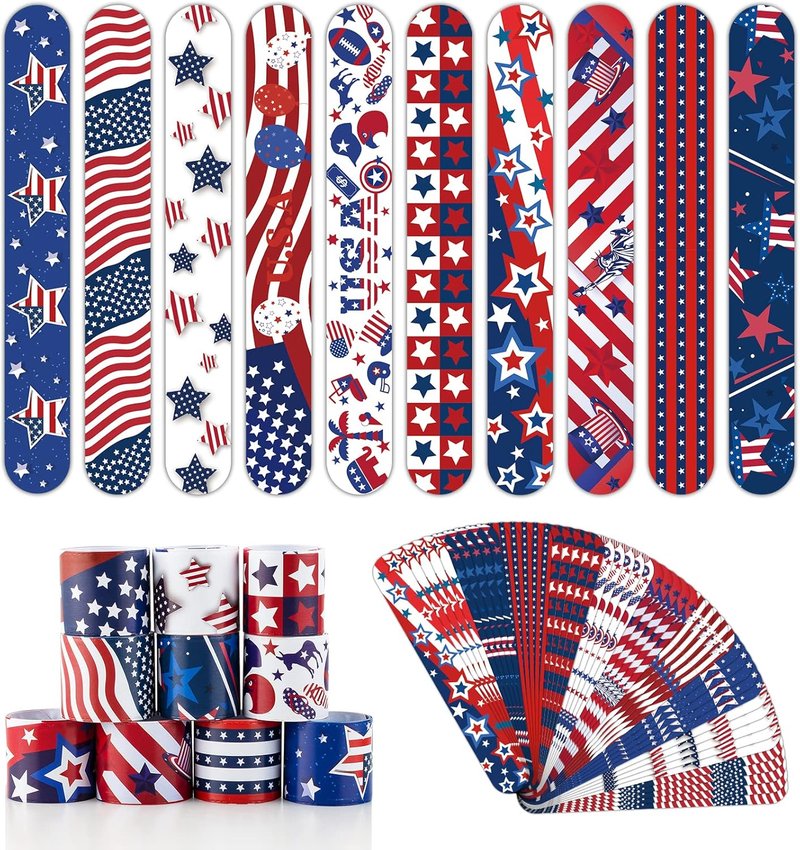 Slap Bracelets for Kids - 50 Pcs 4th of July Party Supplies | Fun Classroom Prizes & Favors
