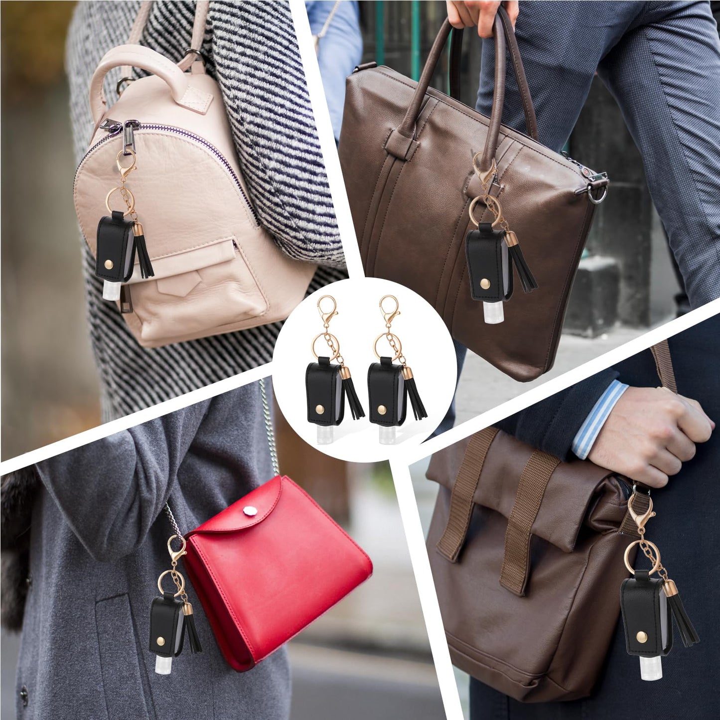 Aiyorse 2 Pcs Portable Handwashing Fluid Holder Bottles with Keychain, Refillable Travel Containers, 1oz/30ml Squeeze Bottles for Toiletry Lotion Liquid Soap Shampoo (Black)