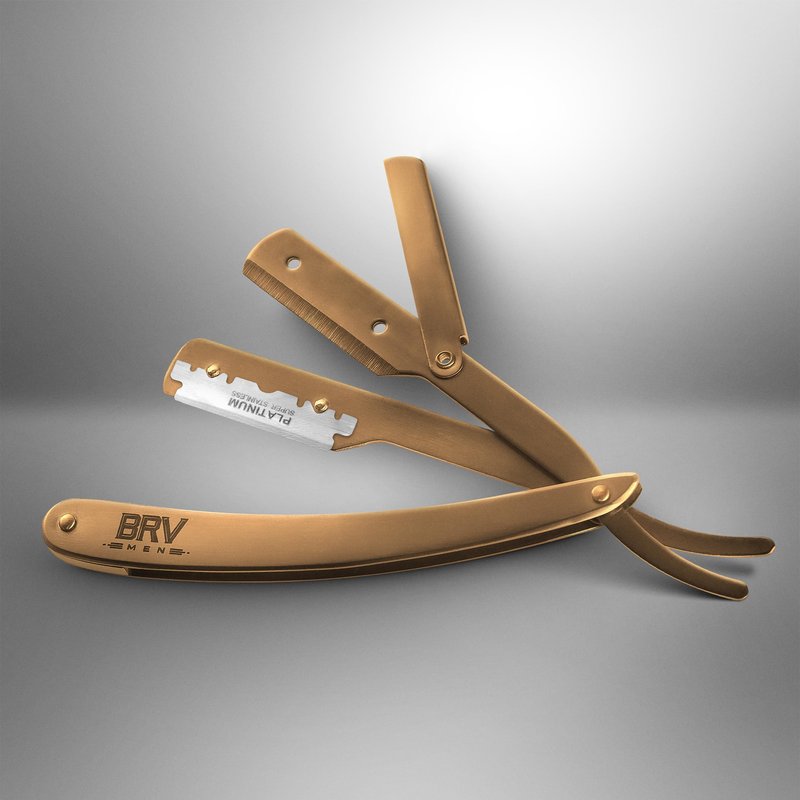 BRV MEN Straight Razor | Titanium Series | 100 Single Edge Blades | Straight Edge Razor | Shavette | Barber Razor | Mens Shaving Knife | Straight Razor Kit | For Men (Titanium Bronze)