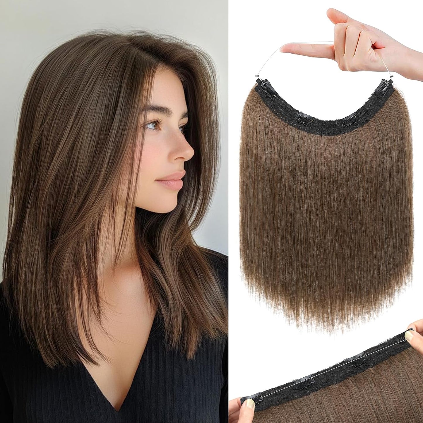 REECHO Invisible Wire Hair Extensions - Thinner Lace Weft, 12-Inch Short Straight Clips | Light Blonde