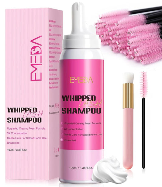Whipped Lash Shampoo Kit - Deep Cleanser Foam for Extensions & Strips | 100ml with Brush, Unscented