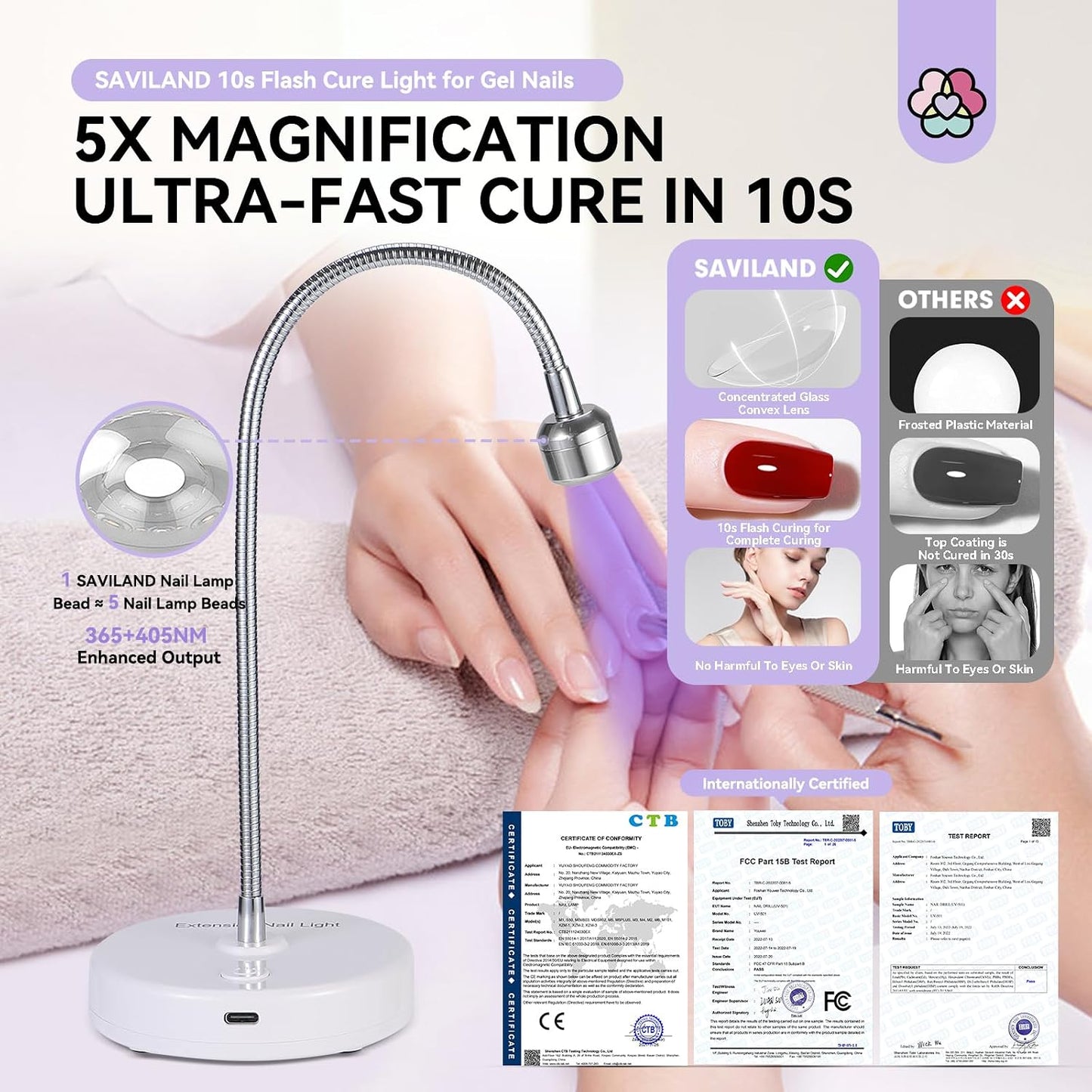SAVILAND Gooseneck UV Nail Lamp - 12W Gel Light with Touch Switch & 3 Timer Settings | Quick Drying, Adjustable Design