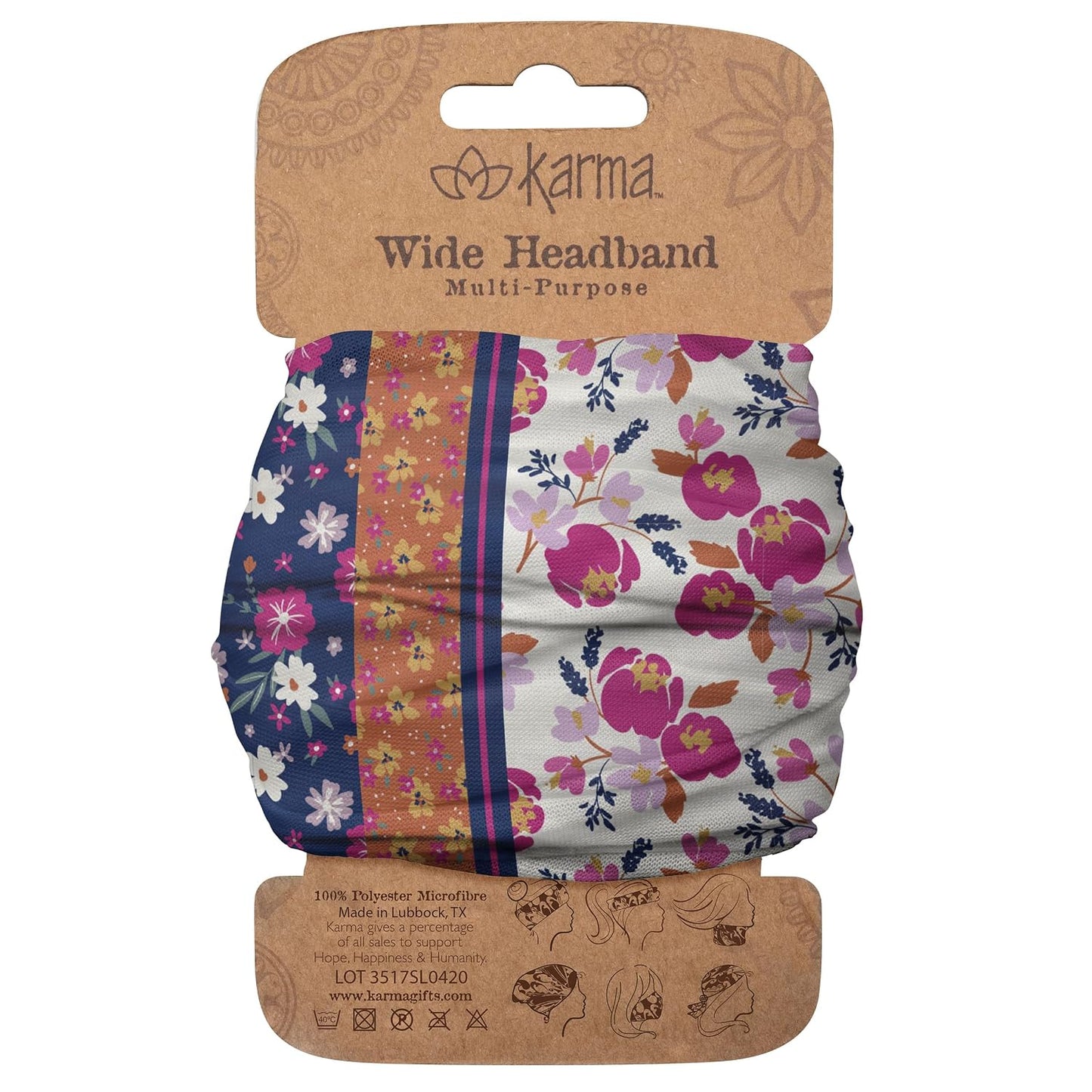 Floral Headband for Women - Teal/Apricot Split Design | Wide Fabric & Stretchy Hair Scarf