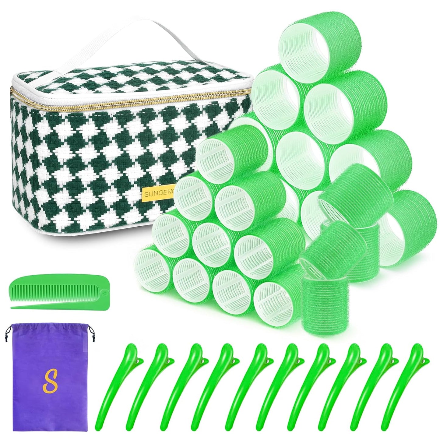 Hair Roller Set - 18 Pcs Curlers with Clips & Comb for DIY Hairstyles | 3 Sizes Included