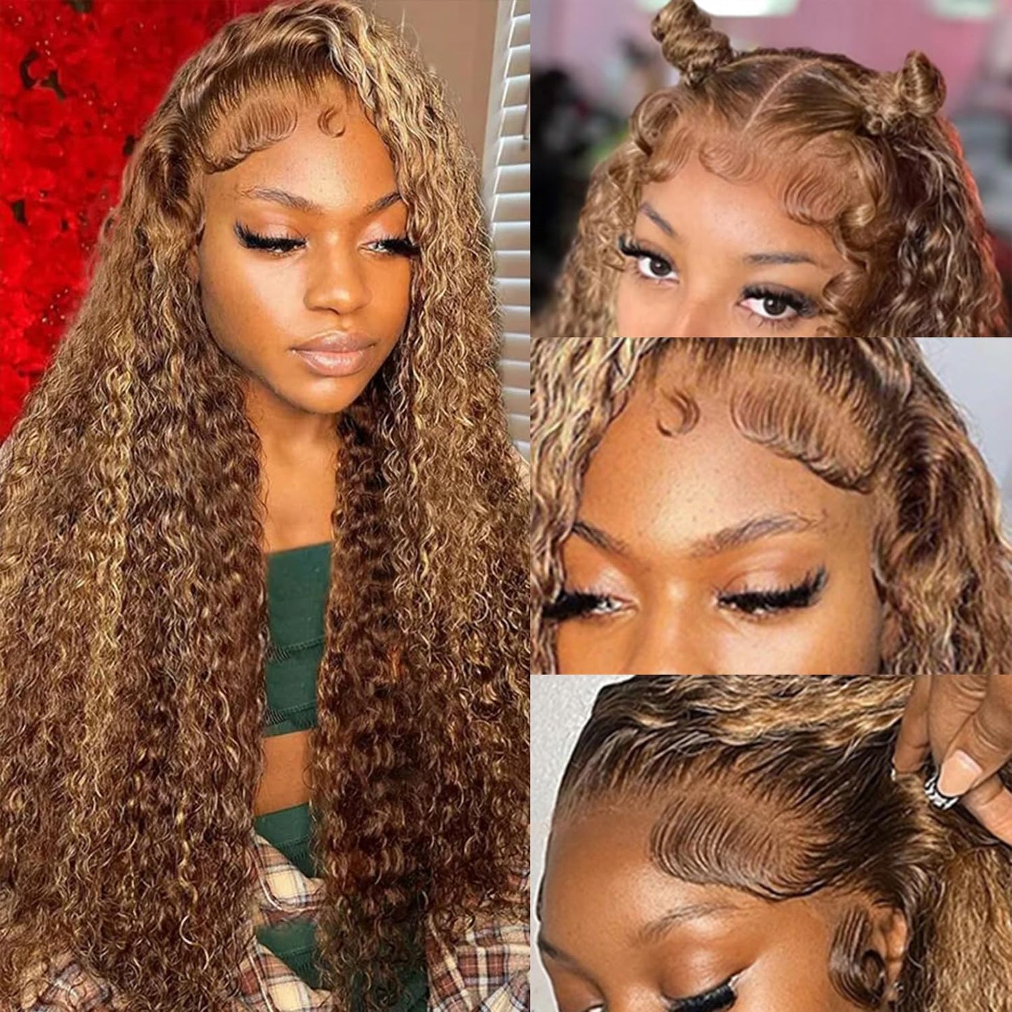 ZZMDS 26 Inch 13x6 Highlight Ombre Deep Wave Lace Front Wigs Human Hair Pre Plucked #4/27 Colored Glueless Wigs Water Wave Honey Blonde Curly Lace Frontal Wigs Human Hair for Women