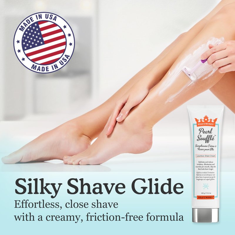 Shaveworks Shaving Cream for Women 5.3 Oz Pearl Soufflé: Exfoliates, Moisturizes, Reduces Irritation, and Minimizes Future Hair Growth – Womens Bikini Shave Sensitive Skin Areas