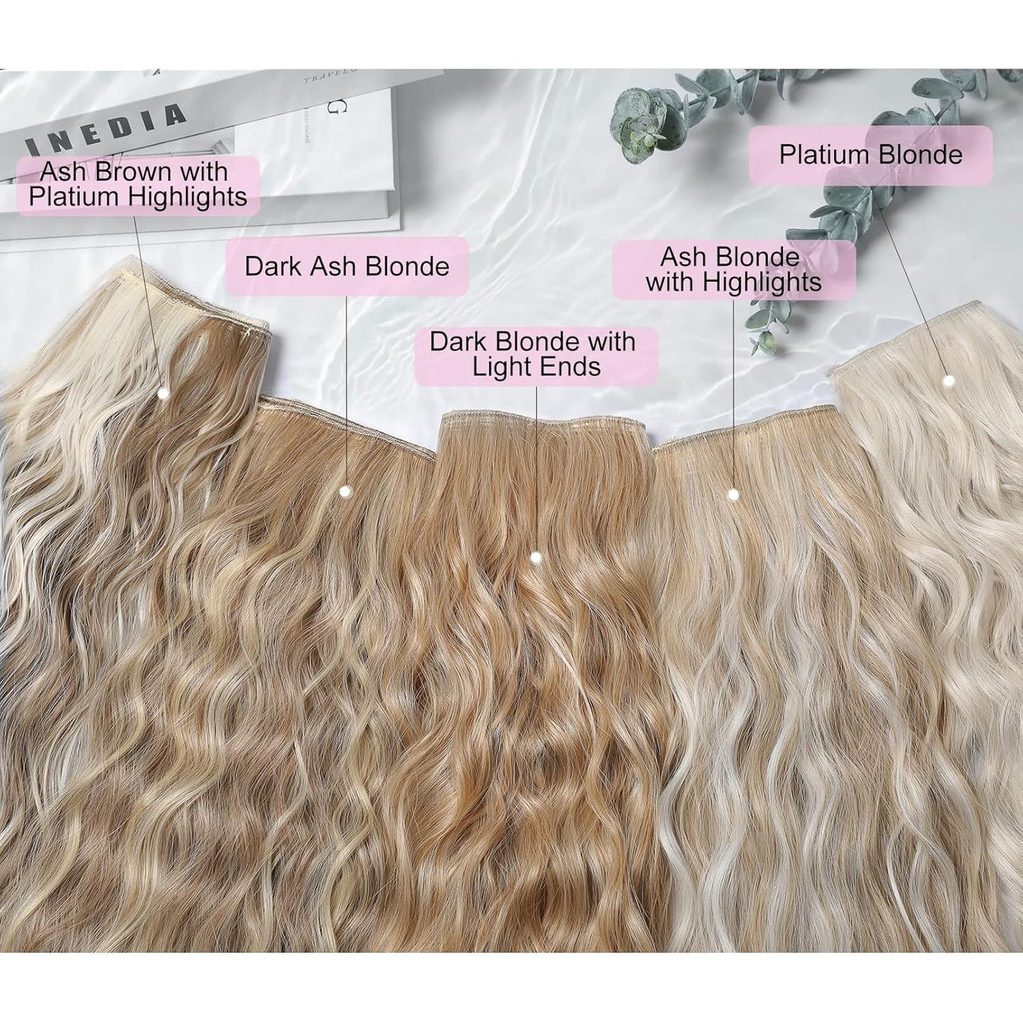 Clip In Hair Extensions - 5PCS Ash Blonde Highlights | 24" Thick Loose Waves, Soft & Natural Hairpieces for Women