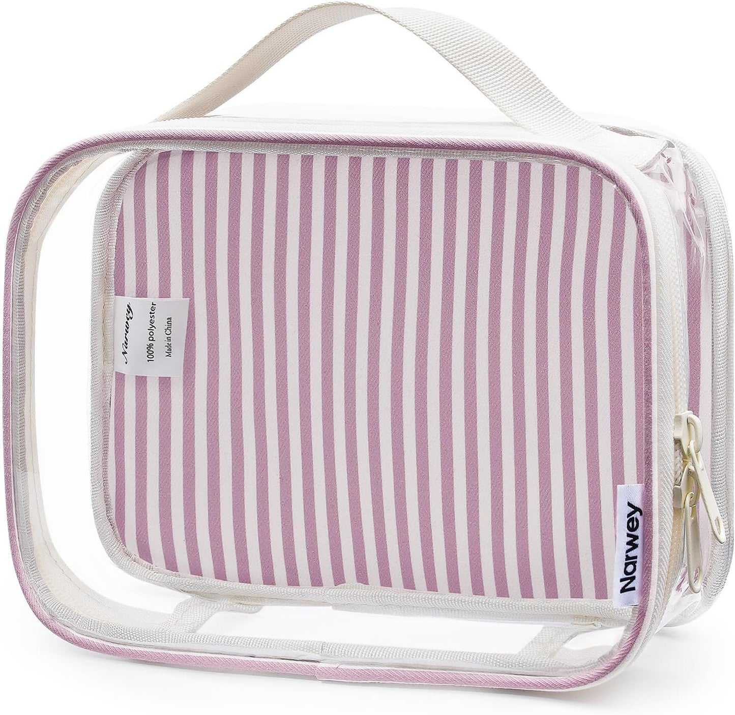 Clear Toiletry Bag - TSA Approved Waterproof PVC Makeup Organizer | Compact Quart Size (Greyish Blue Stripe)