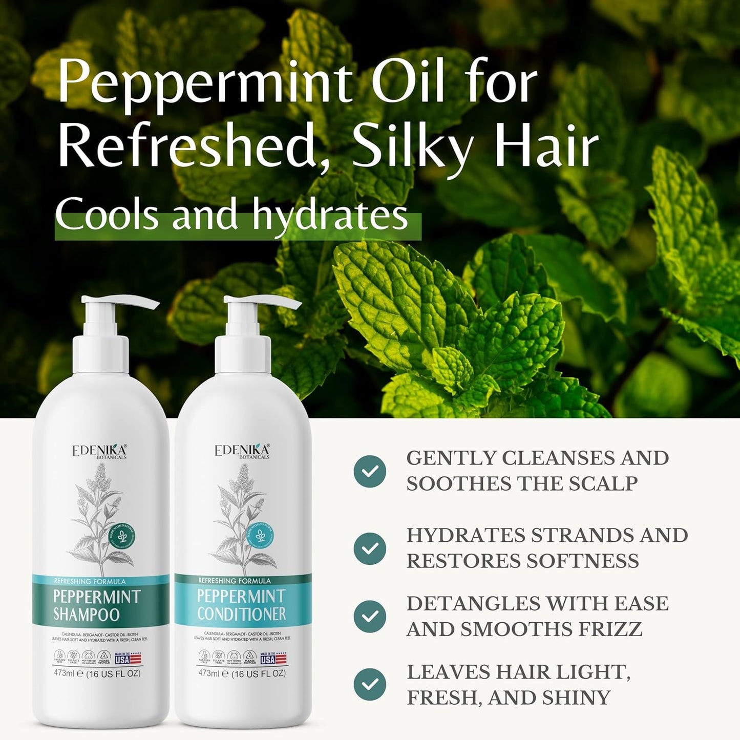 Peppermint Shampoo & Conditioner Set - Soothes Itchy Scalp, Strengthens Hair, Reduces Thinning | 16 fl oz Each