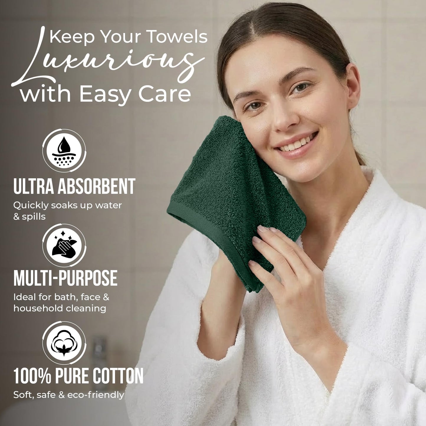 RIVERSIDE 12-Pack Premium 100% Cotton Hunter Green Face Towels for Bathroom [12x12] - Reusable Luxury Face Wash Cloths for Showering - 550 GSM Super Soft & Absorbent Washcloths for Body, Spa & Gym