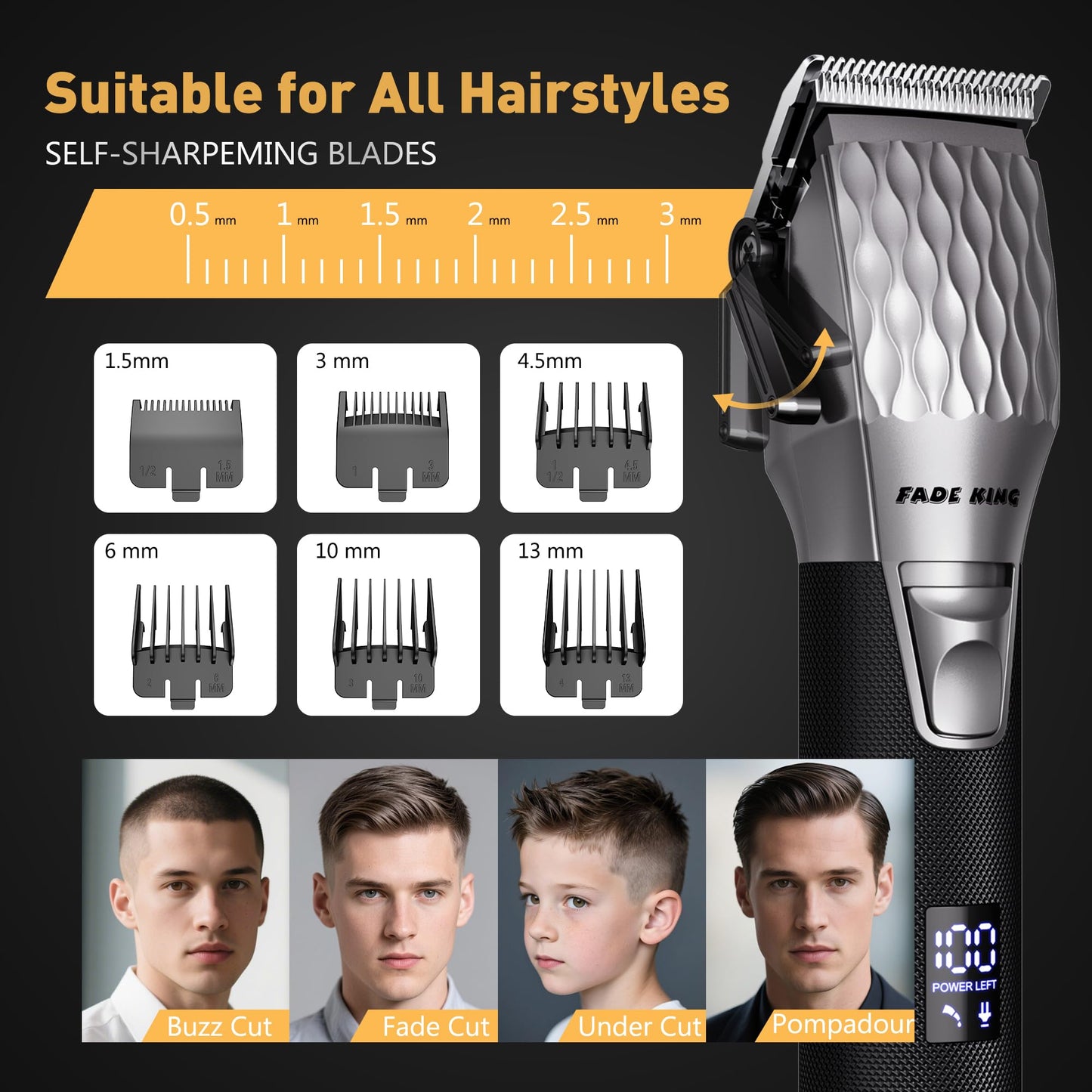 FADEKING® Professional Hair Clippers for Men, Cordless Beard Trimmer Kit for Hair Cutting & Grooming, Zero-Gap Barber Clippers Set, Ideal Mens Grooming Gift for Father’s Day/Birthday