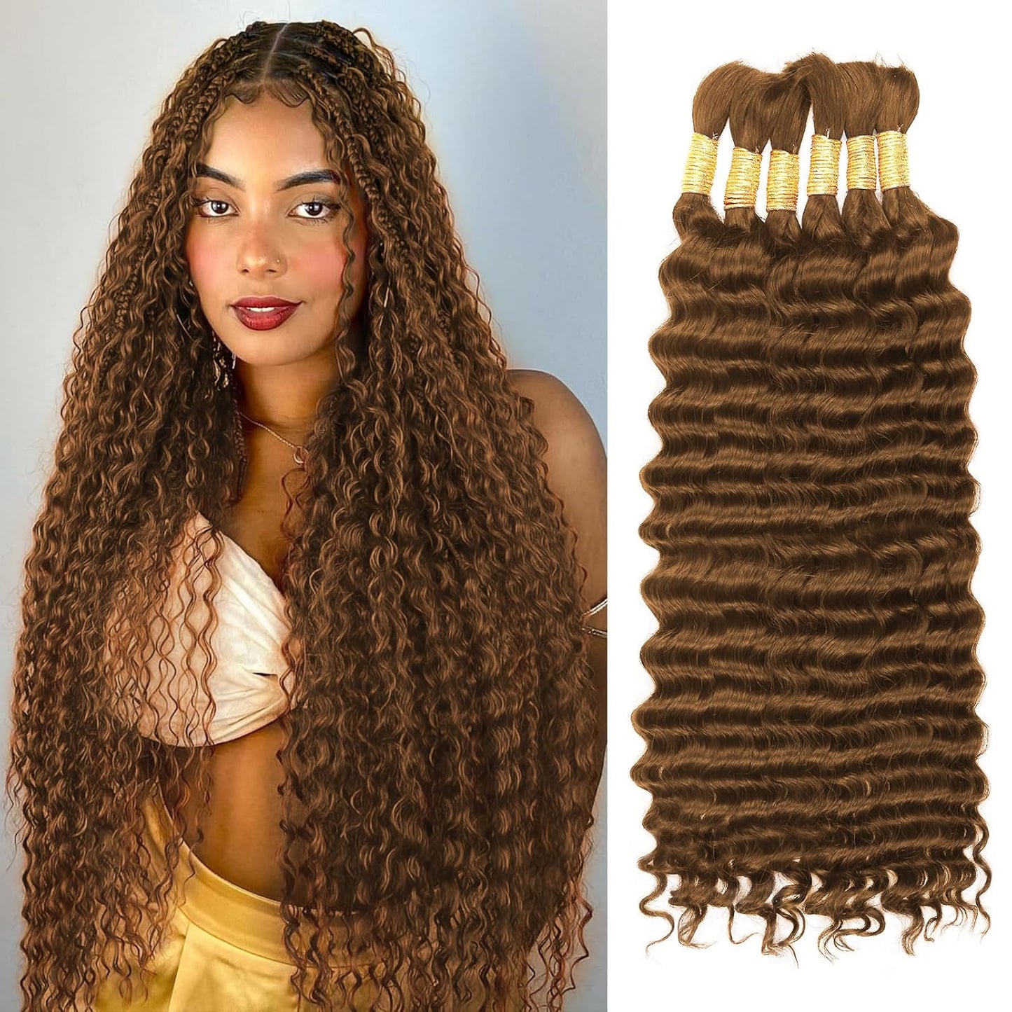 Human Braiding Hair - Ombre Deep Water Wave | 150g 16 Inch Curly Braiding Bundles, 1B/30 Highlights