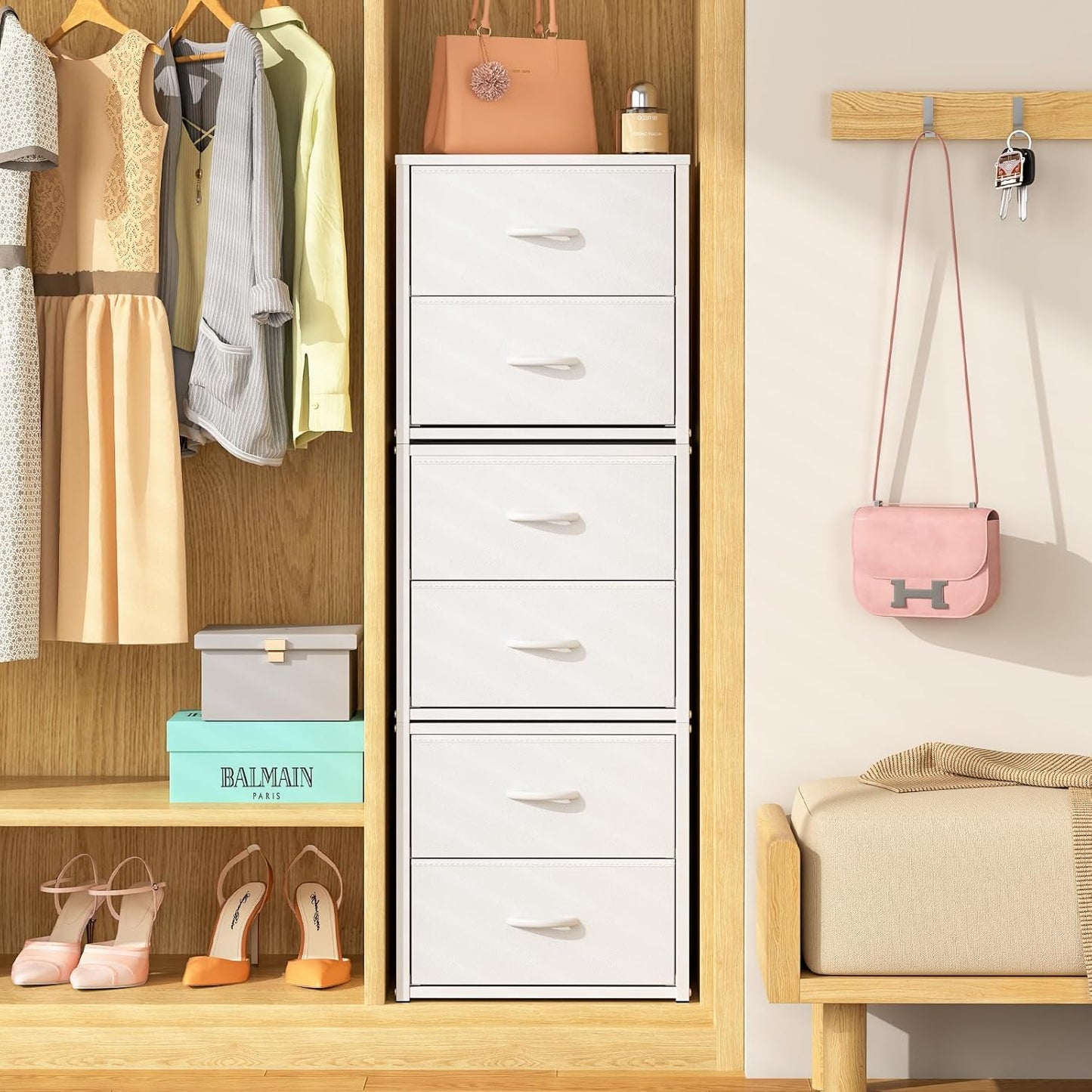 3-Pack Stackable Storage Drawers - White Closet Organizer for Clothes | Versatile Dresser for Bedroom, Living Room, Pantry