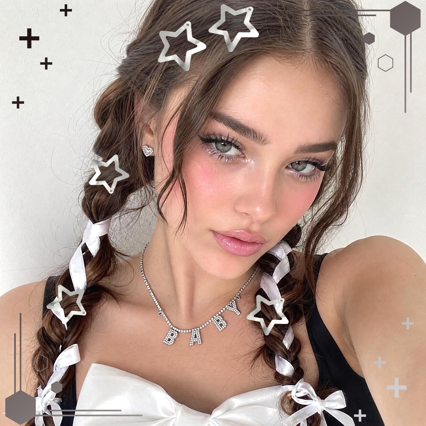 NAISKA 24PCS Star Hair Clips 2000s Y2K Hair Barrettes Silver Non Snap Clips for Cool Girls Metal Pins Star Alligator Clip Rave Hair Accessories for Women Girls