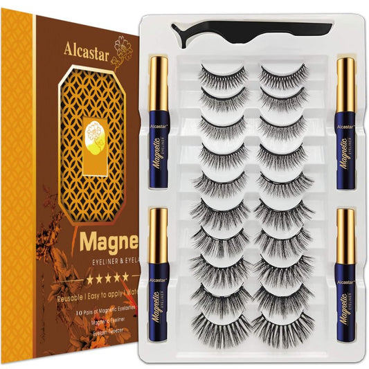 Alcastar Magnetic Eyelashes with Eyeliner Kit, Synthetic Fiber, Natural Look, Waterproof, No Glue Required (Black36)