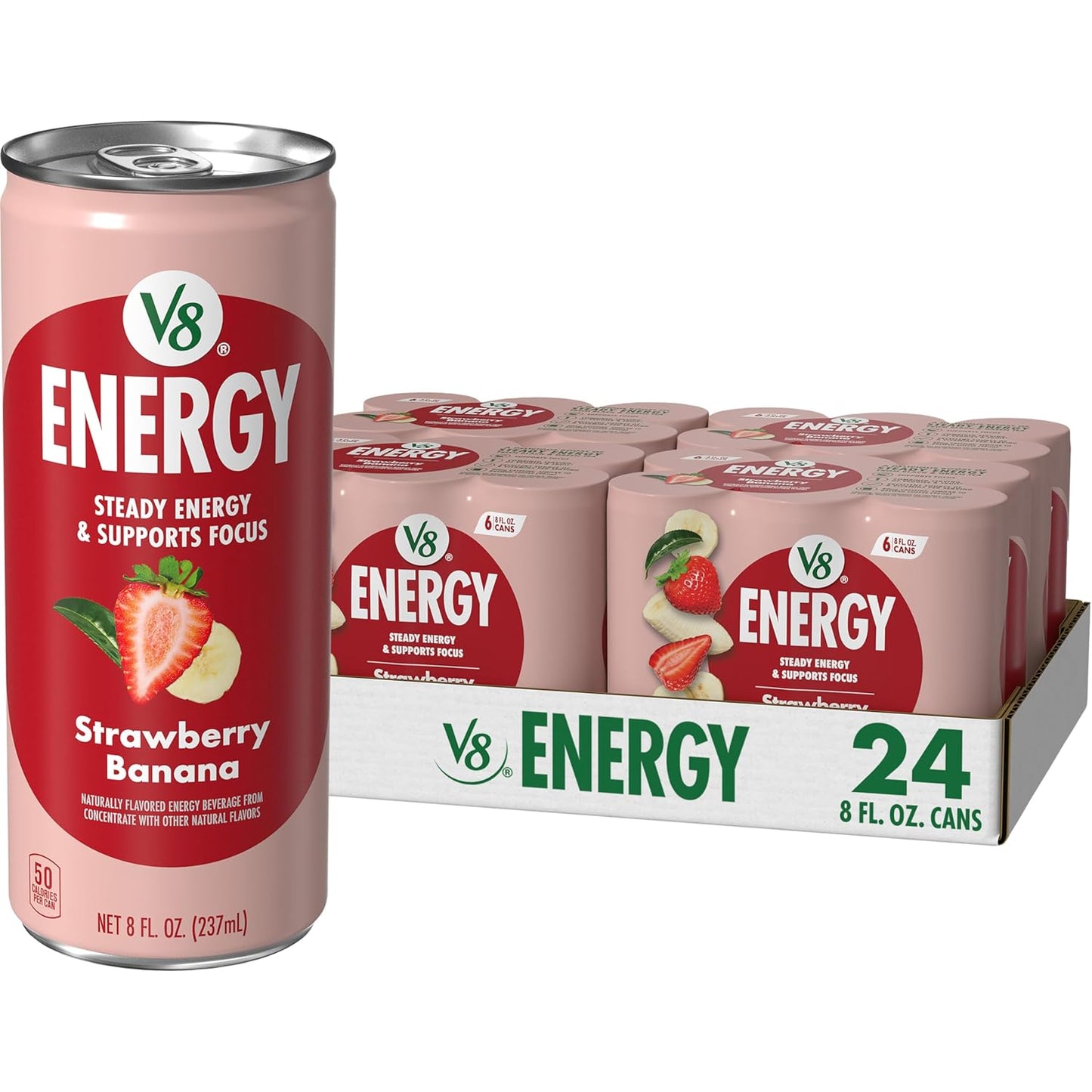 V8 Energy Peach Mango Energy Drink - 8 Fl Oz Can | 24 Pack of Refreshing Energy Boost